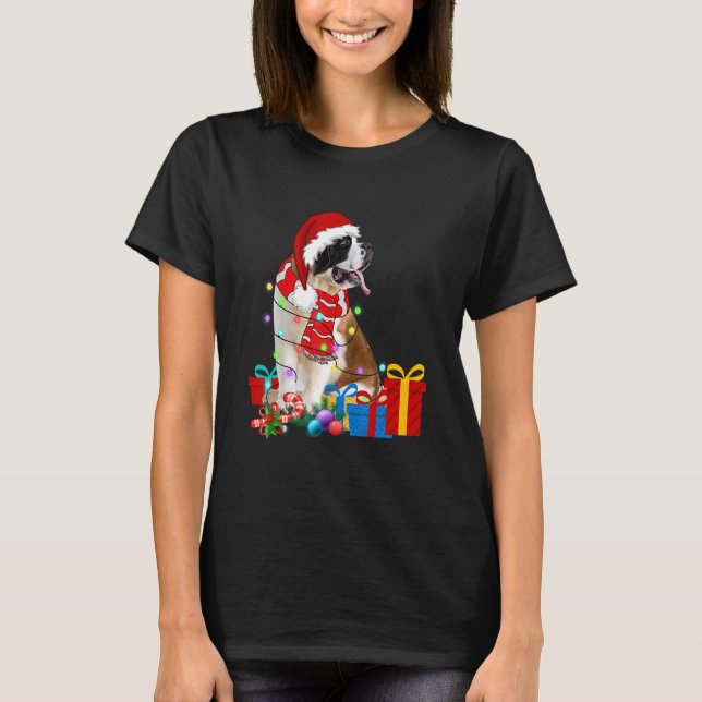 Camiseta Navidades Bernard Dog Xmas enciende Santa Hat Paja (Anverso)