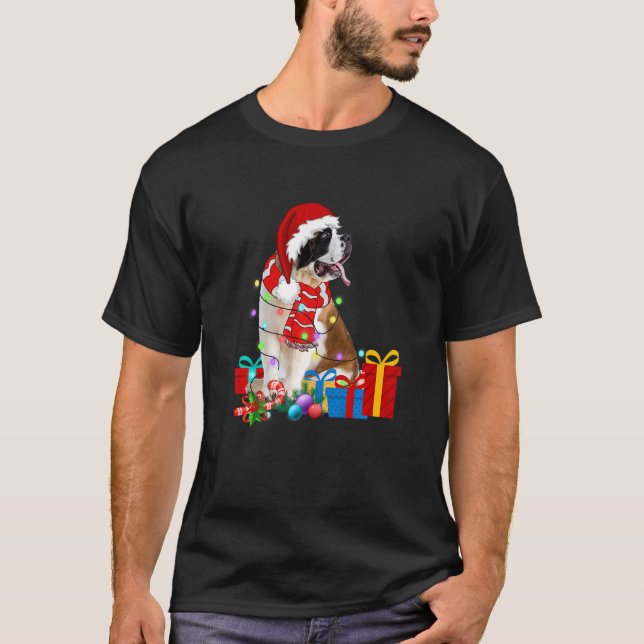 Camiseta Navidades Bernard Dog Xmas enciende Santa Hat Paja (Anverso)