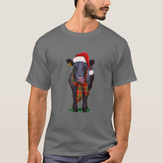 Camiseta Navidades Black Angus Cow Santa Hat, Hola Thankm