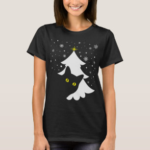 Camiseta Navidades Black Cat Christmas Tree snow and stars