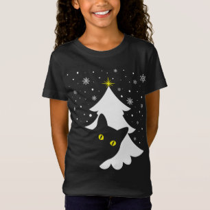 Camiseta Navidades Black Cat Christmas Tree snow and stars