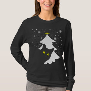 Camiseta Navidades Black Cat Christmas Tree snow and stars