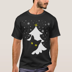 Camiseta Navidades Black Cat Christmas Tree snow and stars