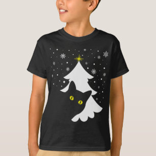 Camiseta Navidades Black Cat Christmas Tree snow and stars
