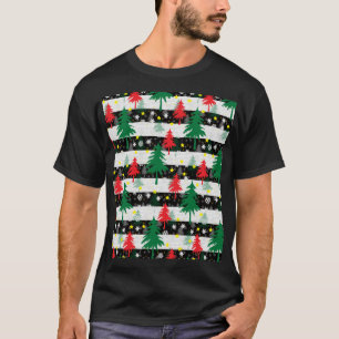 Camiseta Navidades blancos negros rayas de nieve árboles ve