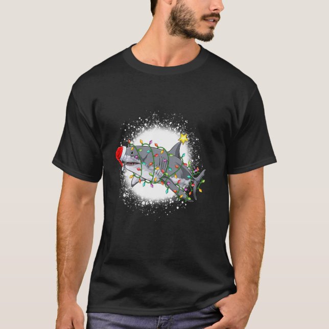 Camiseta Navidades blanqueados Árbol de luz tiburón Gracios (Anverso)