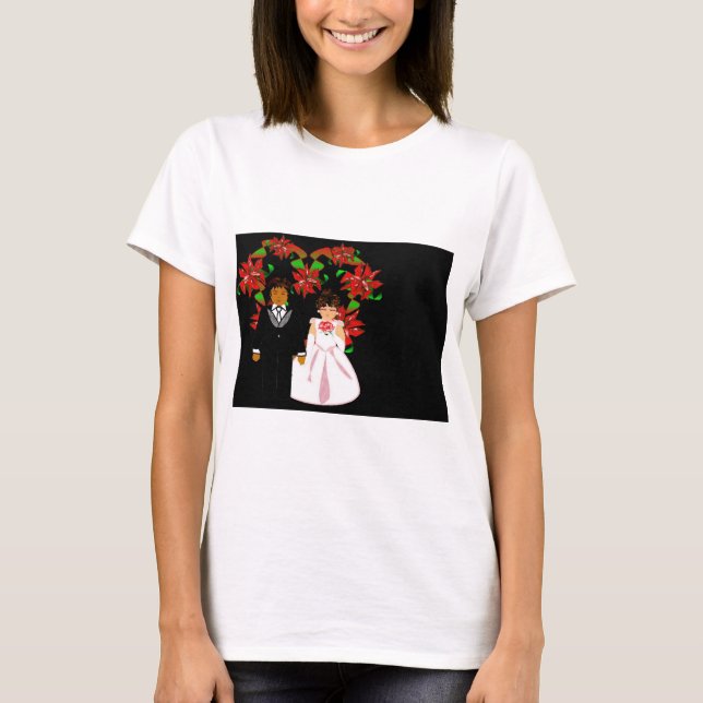 Camiseta Navidades Boda interracial Pareja Corazón de Guerr (Anverso)