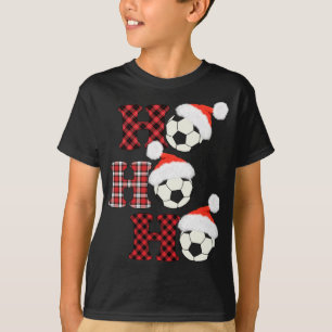 Camiseta Navidades Bola de Fútbol Santa Head Red Plaid Xmas