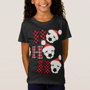 Camiseta Navidades Bola de Fútbol Santa Head Red Plaid Xmas