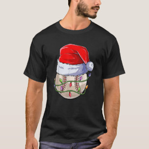 Camiseta Navidades Bolas de béisbol Santa Hat Xmas Luces