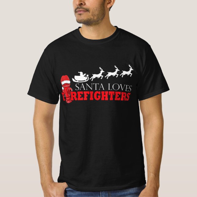Camiseta Navidades bomberos dan a Santa Claus bombero (Anverso)