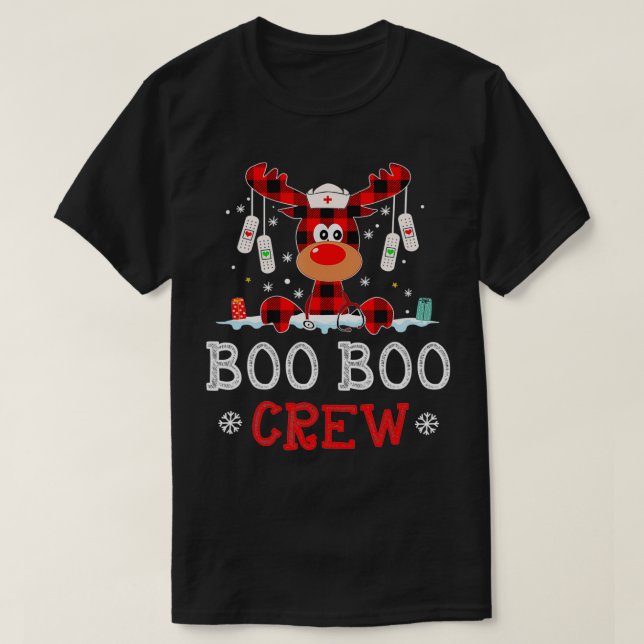 Camiseta Navidades Boo Boo Crew Reindee Enfermera De Búfalo (Diseño del anverso)