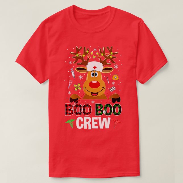 Camiseta Navidades Boo Boo Crew Reindee Enfermera De Búfalo (Diseño del anverso)