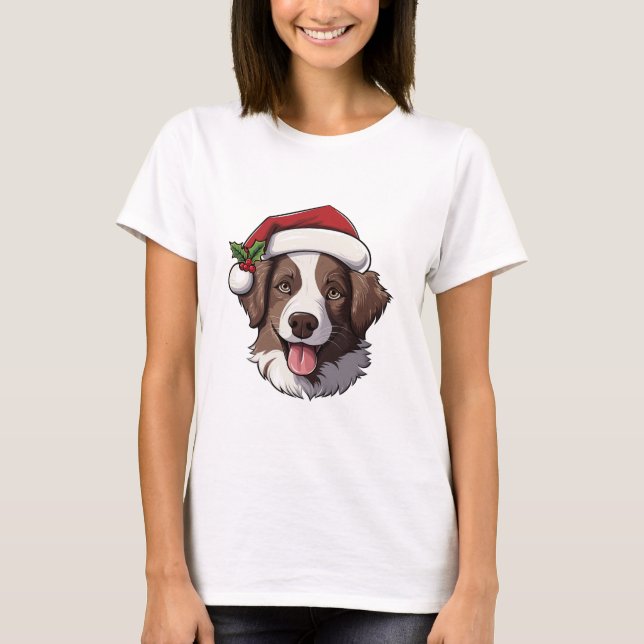 Camiseta - Navidades Borde de color marrón y blanc (Anverso)