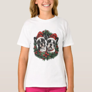 Camiseta Navidades Boston Terrier Dogs Holiday Wreath