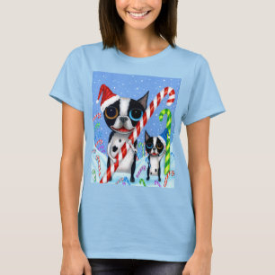 Camiseta Navidades Boston Terrier Perros Candy Cane Santa H