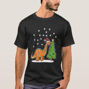 Camiseta Navidades Brachiosaurus Dinosaurio comiendo una Na
