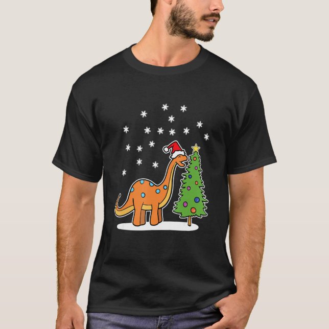 Camiseta Navidades Brachiosaurus Dinosaurio comiendo una Na (Anverso)