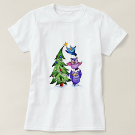Camiseta Navidades búhos árbol de vacaciones