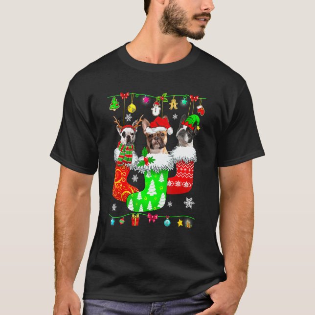 Camiseta Navidades Bulldog francés Santa Socks Perro coinci (Anverso)