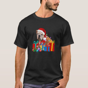 Camiseta Navidades Bulldog inglés Perro Xmas Luces Santa Ha