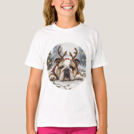 Camiseta Navidades Bulldog inglés reno