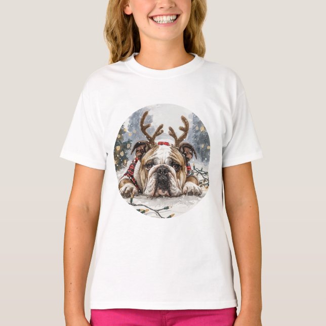 Camiseta Navidades Bulldog inglés reno (Anverso)