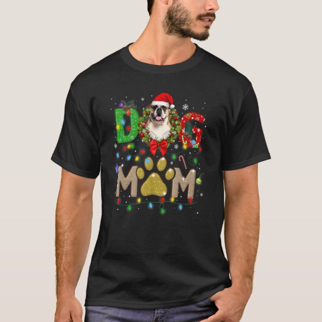 Camiseta Navidades Bulldog Mamá Gorra Santa Scarf Perro Mo (Anverso)