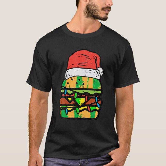 Camiseta Navidades Burger Santa Funny Xmas Lover Hombres W (Anverso)