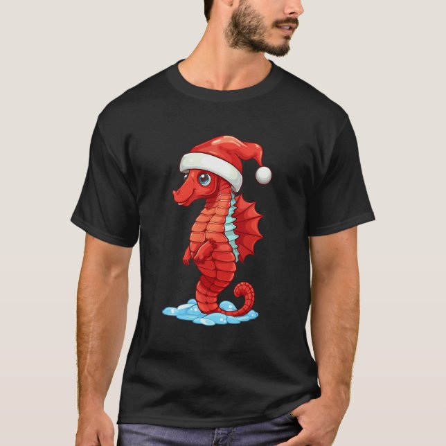 Camiseta Navidades caballitos de mar Santa Hat divertidos n (Anverso)