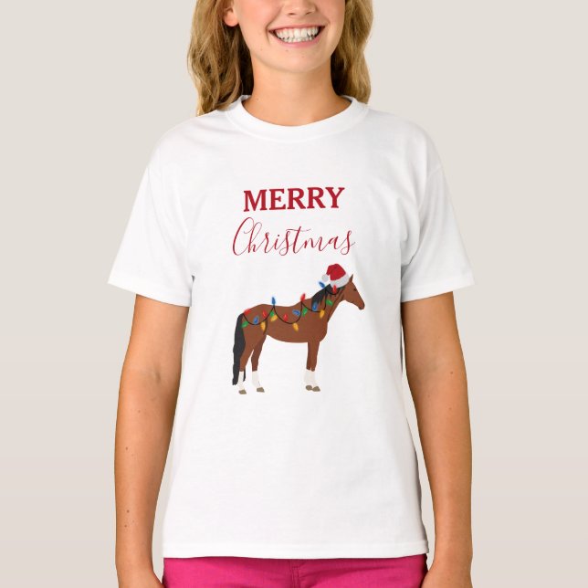 Camiseta Navidades Caballo Santa Hat Xmas Luces (Anverso)
