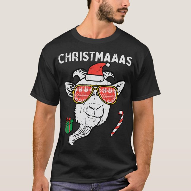 Camiseta Navidades Cabra Santa Xmas Granja Granjeros Hombre (Anverso)