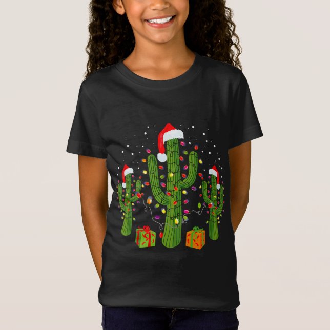 Camiseta Navidades Cactus con sombreros y luces Santa (Anverso)