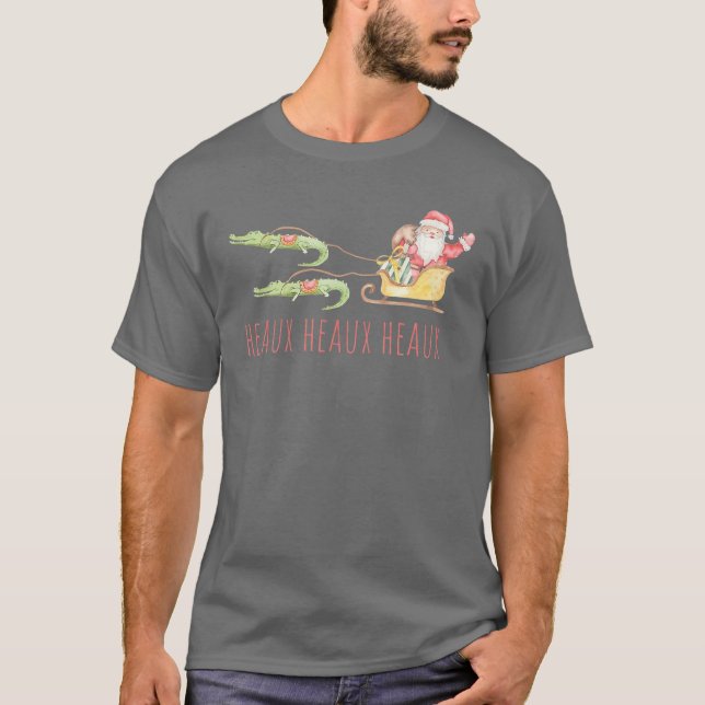 Camiseta Navidades Cajun Santa Alligator Heaux Heaux Heaux (Anverso)