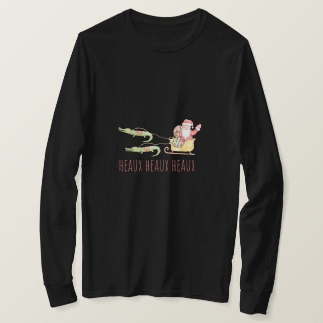 Camiseta Navidades Cajun Santa Alligator Heaux Heaux Heaux (Anverso del diseño)