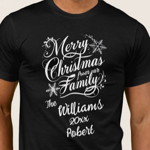 Camiseta Navidades caligrafía de letra blanca elegante fest