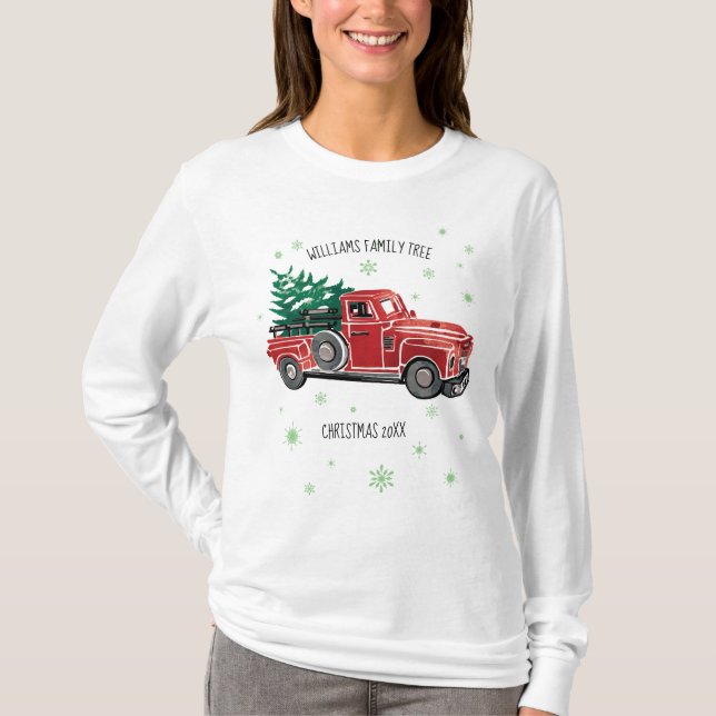 Camiseta Navidades Camión de época con copos de nieve (Anverso)
