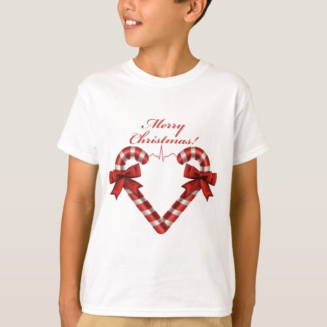 Camiseta Navidades Candy Cane Heart Ekg Strip Personalizado (Anverso)