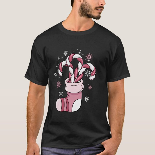 Camiseta Navidades Candy Cane Santa Pink Shoe Nieve Feliz X (Anverso)
