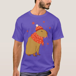Camiseta Navidades capibara con bufanda roja y gorra