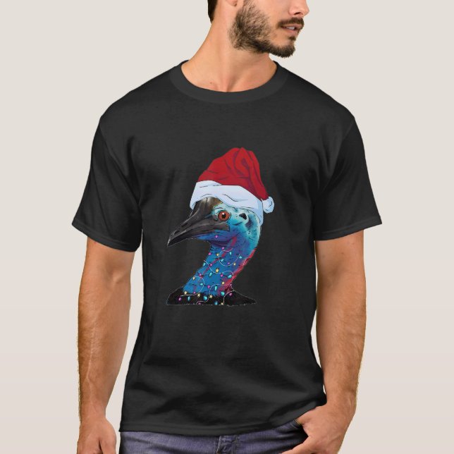 Camiseta Navidades Cassowary Bird Santa Hat X Mas Lights Ca (Anverso)