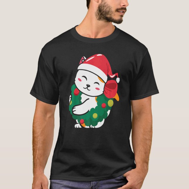Camiseta Navidades Cat Cute Santa Hat (Anverso)