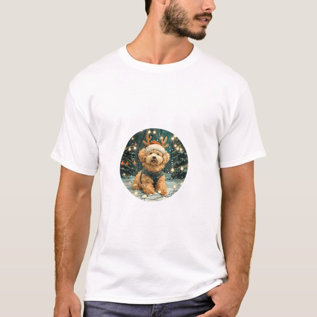 Camiseta Navidades Cavapoo Perro reno Santa Hat cúter Holi (Anverso)