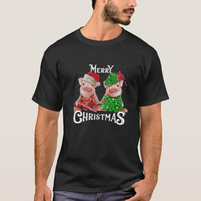 Camiseta Navidades Cerdo Iluminan Sombrero Santa Para Chica (Anverso)