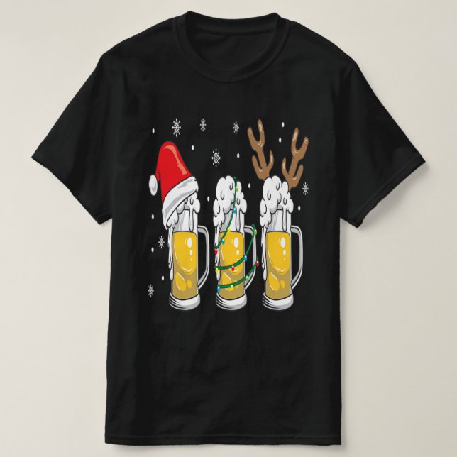Camiseta Navidades Cerveza Mugs Reinbeer Santa Hat Xmas reg (Diseño del anverso)