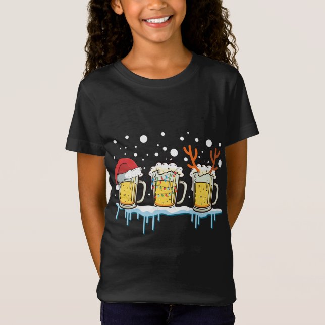 Camiseta Navidades Cerveza Mugs Santa Hat Xmas Luces Reinbe (Anverso)