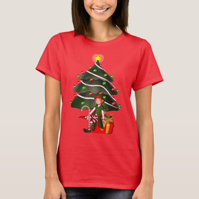 Camiseta Navidades Chica Elf Tree Presente Cute (Anverso)