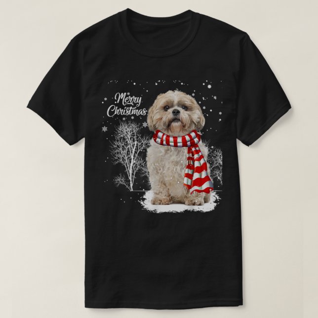 Camiseta Navidades chiítas tuzu con un perro adorno a su fa (Diseño del anverso)
