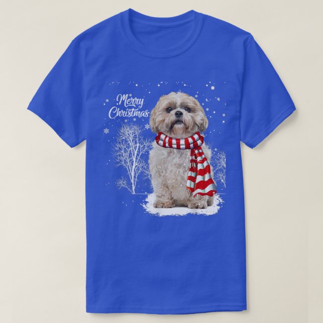Camiseta Navidades chiítas tuzu con un perro adorno a su fa (Diseño del anverso)