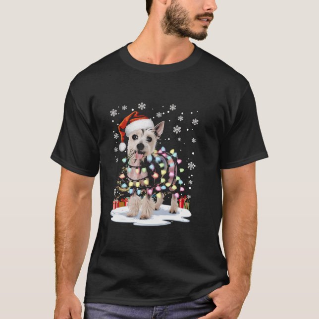 Camiseta Navidades chinos de perro de cuello alto encienden (Anverso)
